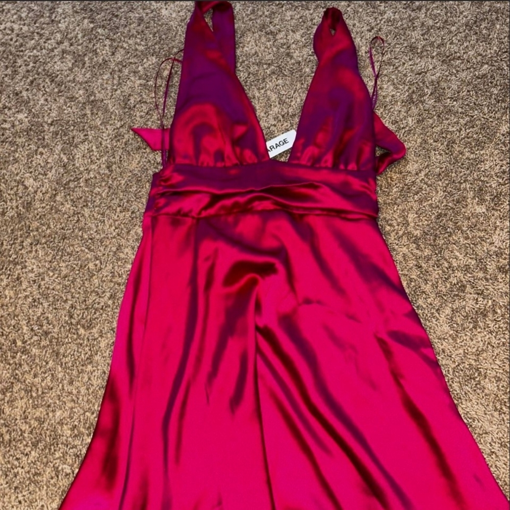 & Other Stories Fuchsia Satin Dress